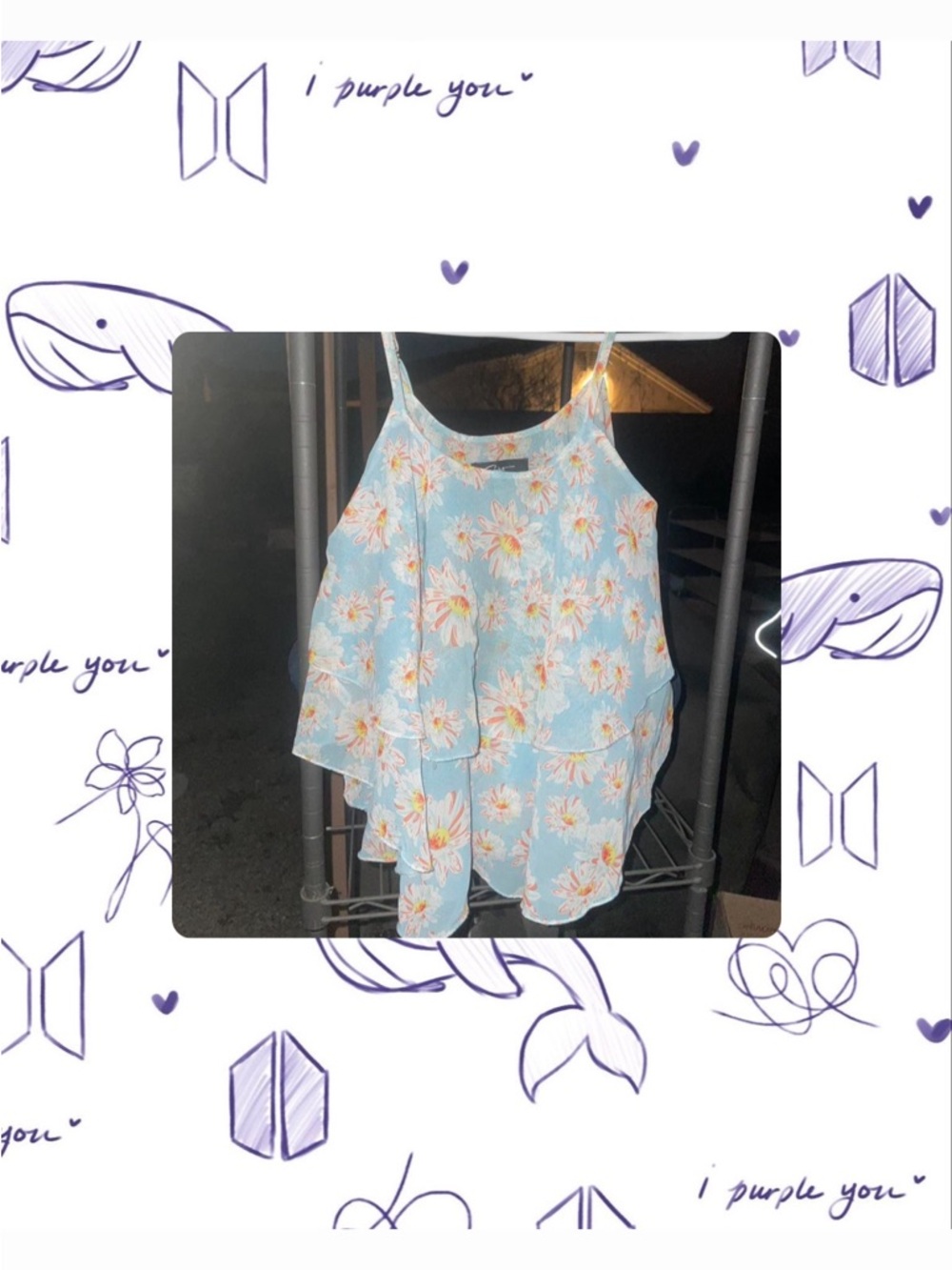 Light Blue Floral Ruffle Cami Top